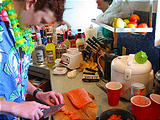 Pig Roast - Sunday - Laura Making Salmon Poke