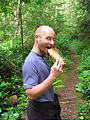 Wallace Island - Geoff eating wood