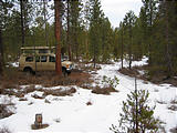 Camping in Oregon - Deschutes National Forest - Snow - Sportsmobile