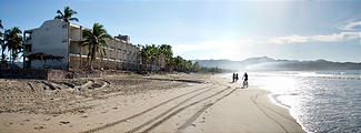 La Manzanilla - Beach - Biking in front of Ruined Hotel (panorama)