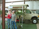 Sportsmobile with "Just Married" sign — Picking up our new van at the Fresno Sportsmobile factory