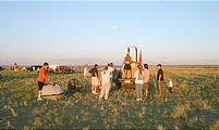 unpacking the balloon, with the Moon still in the sky (8/05 5:27 AM)