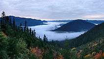 Keechelus Ridge - West of Kachess Lake - View Campsite - Low Clouds over Lake