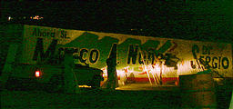 San Ignacio - Painting Political Sign for PRI Candidate - Almost Done (1/3/2002 7:11 PM)