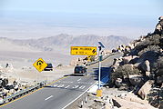 La Rumorosa - Curvy Switchbacks - Sign, "CURVA PELIGROSA A 100 m"