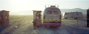 Arriving at Burning Man - In RV, Behind Bus (The Infinite Bus) - Check In