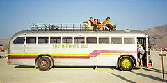 Arriving at Burning Man - The Infinite Bus - Couch on Roof