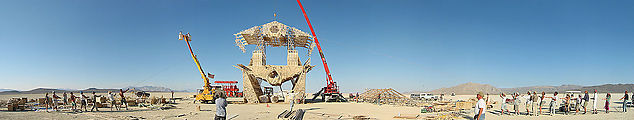 Building the Temple of Joy - Lifting 2nd Level by Crane (panorama) (Aug 24)