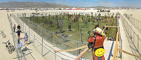 Last Stand - Grass Sod Art Enclosed in Chain Link Fence Barbed Wire (panorama) (Aug 30)