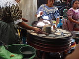 Chichi (Chichicastenango) - Market - Making Blue Corn Tortillas