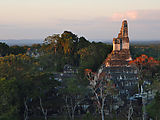 Tikal - Pyramid Ruin - Sunset - Temple I (as seen from Temple V)
