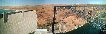 Glen Canyon dam & road, as seen from inside the visitor center (7/28 1:45 PM)