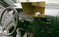 Computer mount (cardboard prototype) attached to dash - 2000 Jeep Grand Cherokee