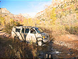 Capitol Reef National Park - Pleasant Creek Road - Crossing Stream - Sportsmobile (5:42 PM Oct 12, 2005)