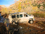 Capitol Reef National Park - Pleasant Creek Road - Crossing Stream - Sportsmobile (5:42 PM Oct 12, 2005)