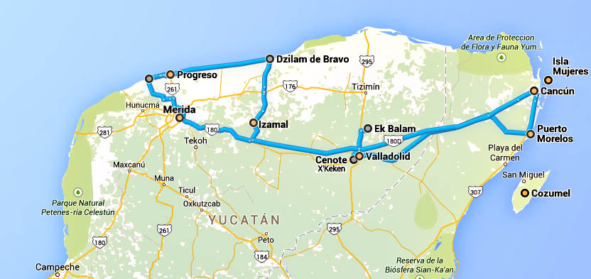 Yucatan 2015 Trip Map